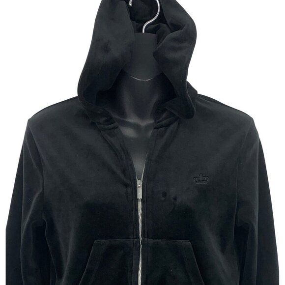 Juicy Couture Women Small S Velour Track Set Hoodie Jacket Pant Black Comfy EUC - Picture 4 of 12